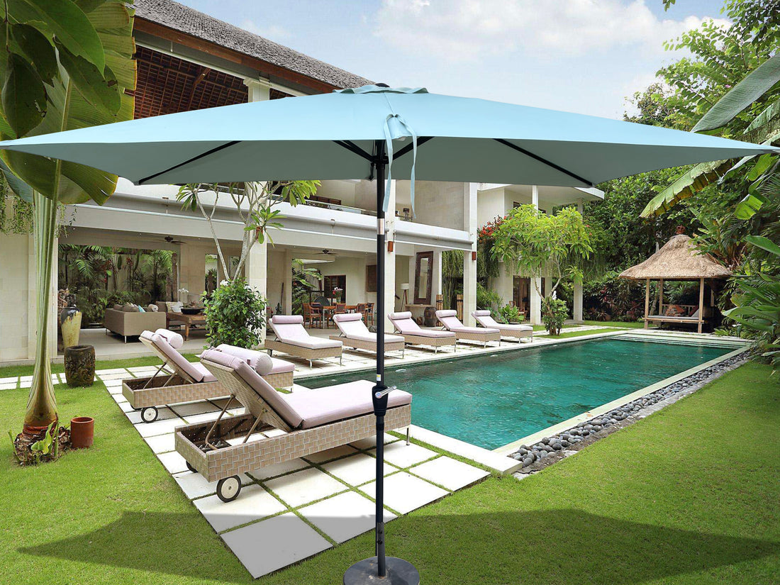 6 X 9Ft Patio Umbrella Outdoor Waterproof Umbrella With Crank And Push Button Tilt Without Flap For Garden Backyard Pool Swimming Pool Market Frosty Green Steel