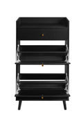 Rattan, Allen 2 Door 1 Drawer Cabinet, Shoe Rack, Double Layer, Suitable For Entrance Black Particle Board