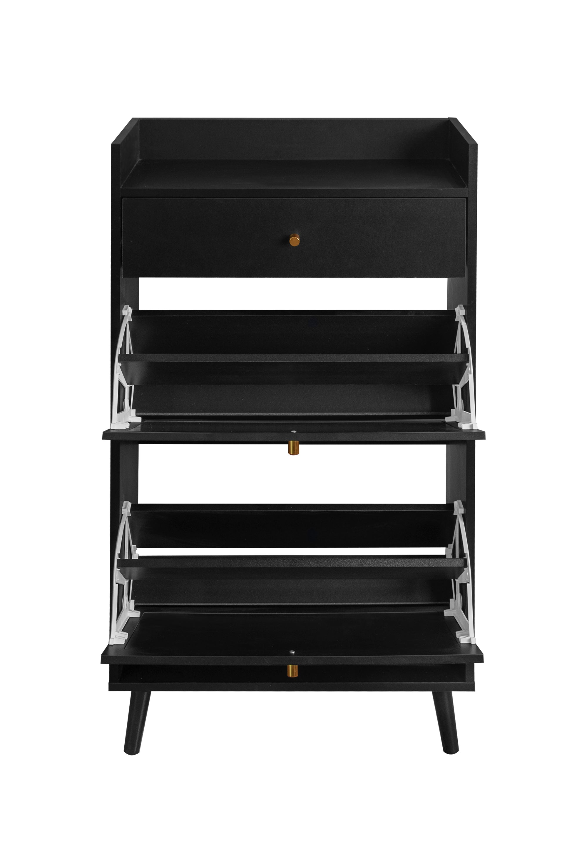Rattan, Allen 2 Door 1 Drawer Cabinet, Shoe Rack, Double Layer, Suitable For Entrance Black Particle Board