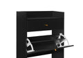Rattan, Allen 2 Door 1 Drawer Cabinet, Shoe Rack, Double Layer, Suitable For Entrance Black Particle Board