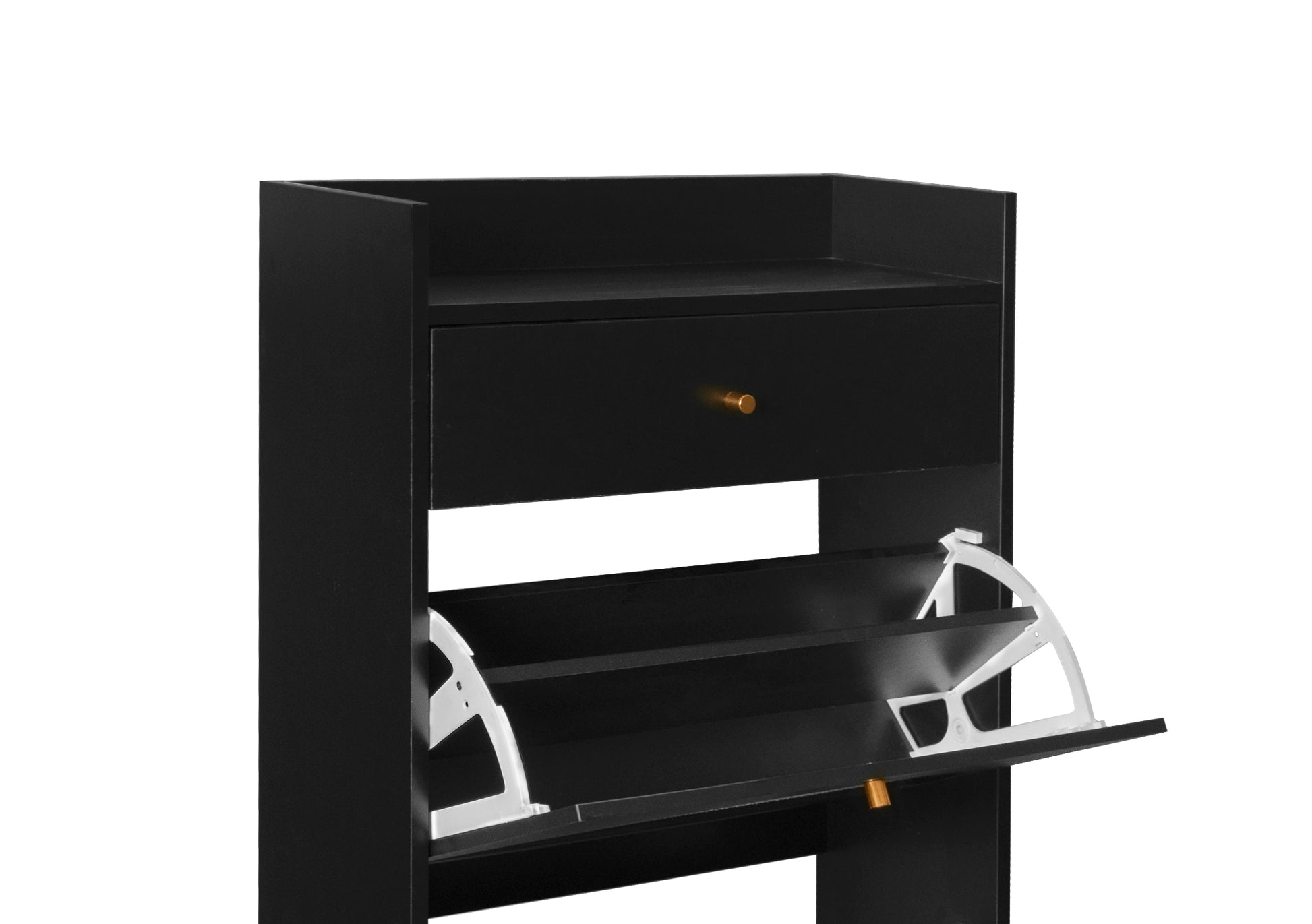 Rattan, Allen 2 Door 1 Drawer Cabinet, Shoe Rack, Double Layer, Suitable For Entrance Black Particle Board