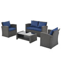 Patio Furniture Sets Dark Gray Seats 4 Pe Rattan Iron Waterproof Fabric