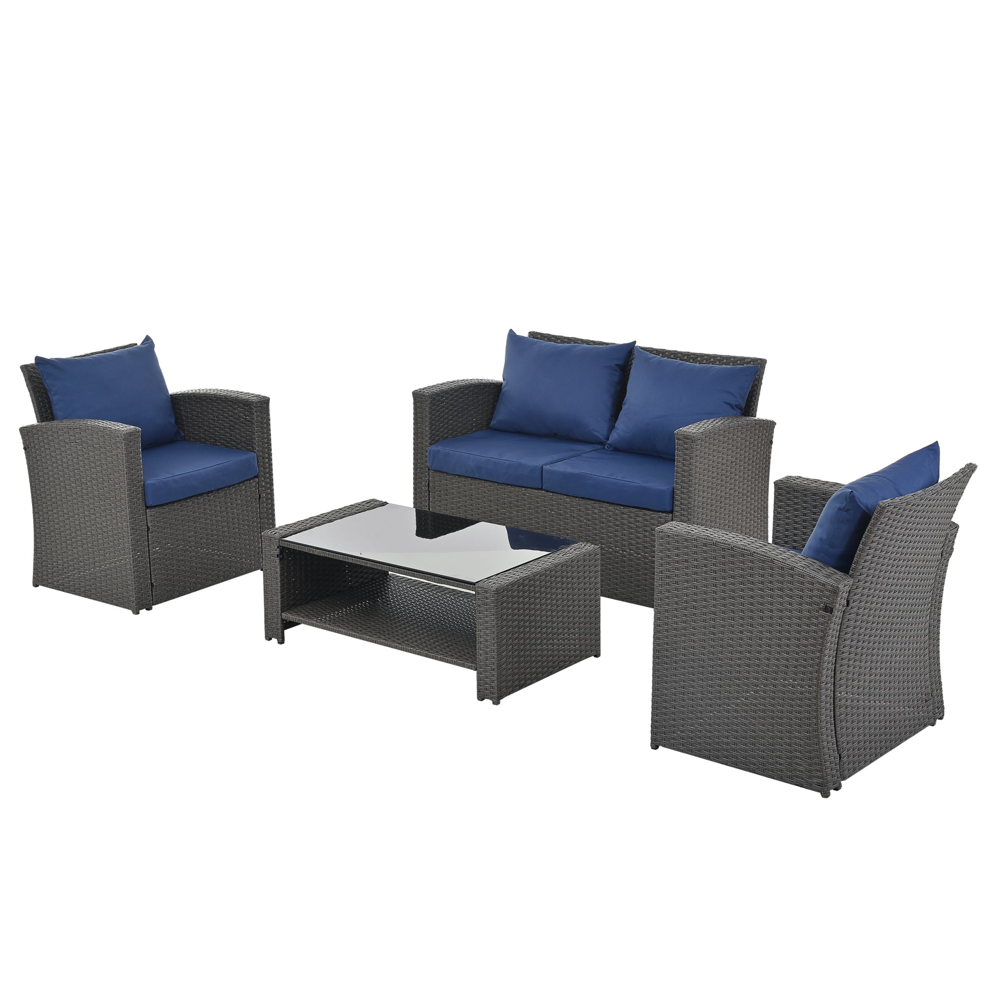 Patio Furniture Sets Dark Gray Seats 4 Pe Rattan Iron Waterproof Fabric