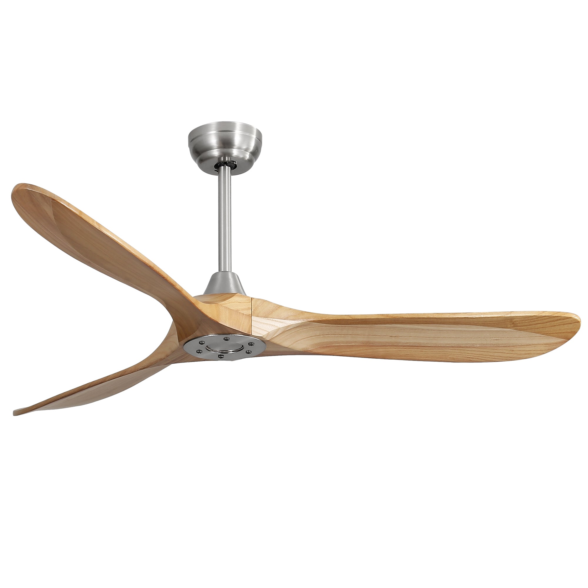 60 Inch Outdoor Ceiling Fan Without Light 3 Solid Wood Blade With Dc Motor Remote Control Brushed Nickel Metal & Wood