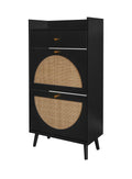 Rattan, Allen 2 Door 1 Drawer Cabinet, Shoe Rack, Double Layer, Suitable For Entrance Black Particle Board