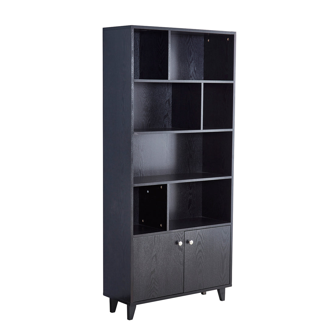 Bookcase, Bookshelf With Doors, Black Old Sku:Am180710 B Black Closed Back Wood With Doors Mdf