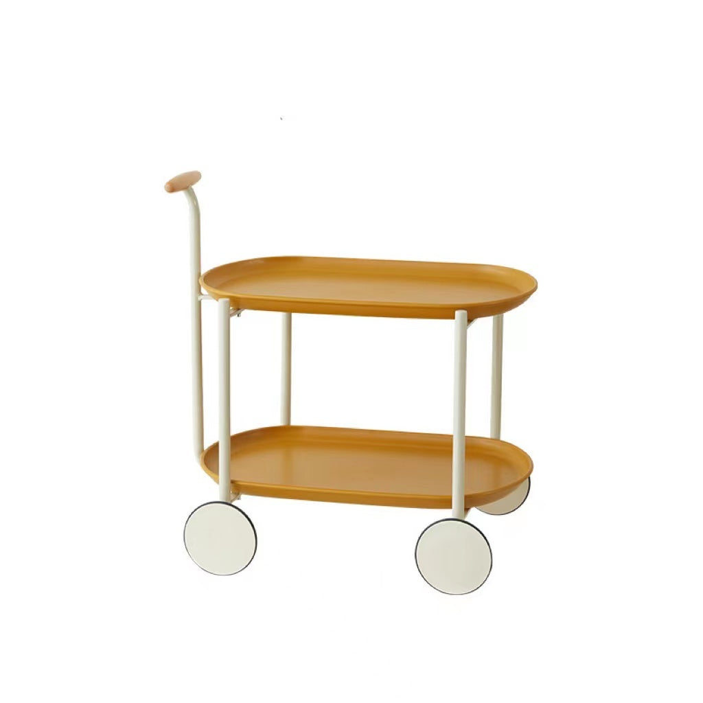 Jycc Yel Movable Small Pushcart Small Cart Double Layered Coffee Table Leisure Modern Living Room Ginger Iron Plastic