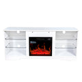 Fireplace Tv Stand With 18 Inch Electric Fireplace Heater,Modern Entertainment Center For Tvs Up To 62 Inch With Adjustable Glass Shelves And Storage Cabinets White White Mdf