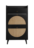 Rattan, Allen 2 Door 1 Drawer Cabinet, Shoe Rack, Double Layer, Suitable For Entrance Black Particle Board