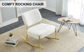 Teddy Suede Material Cushioned Rocking Chair, Unique Rocking Chair, Cushioned Seat, White Rocking Chair With Backrest And Golden Metal Legs. Comfortable Side Chairs In Living Room, Bedroom, Office White Velvet