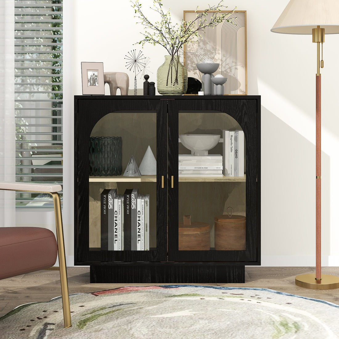 Storage Cabinet With Acrylic Door For Living Room, Dining Room, Study Black Particle Board