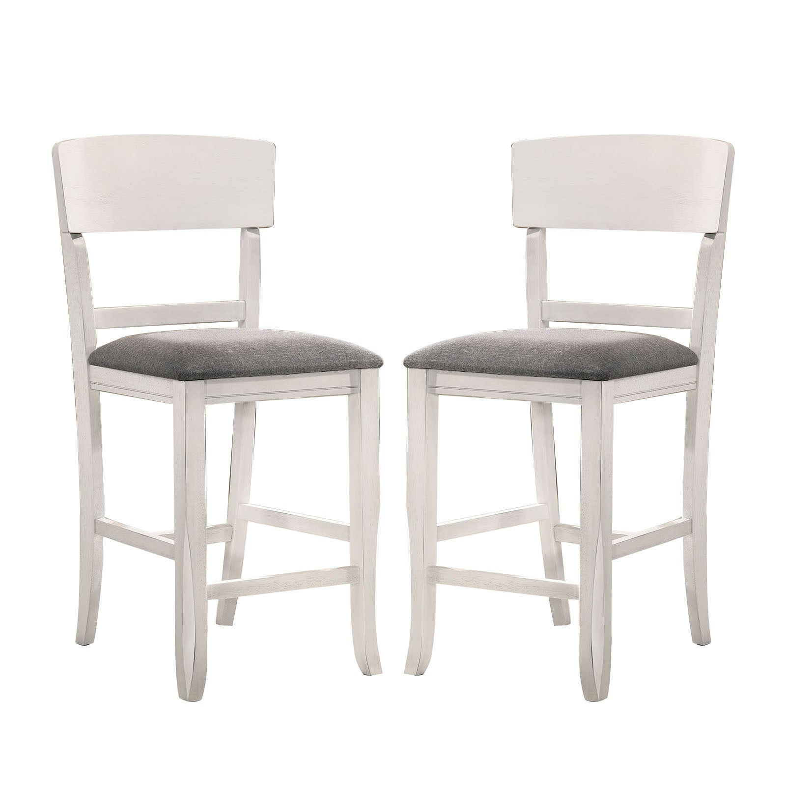 Set Of 2 Fabric Padded Counter Height Chairs In White And Gray Solid White Dining Room Dining Chairs Wood Fabric