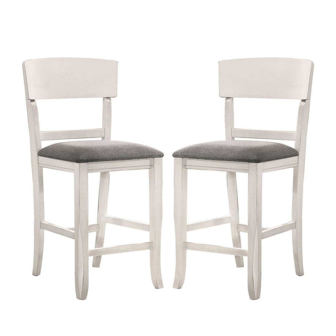 Set Of 2 Fabric Padded Counter Height Chairs In White And Gray Solid White Dining Room Dining Chairs Wood Fabric