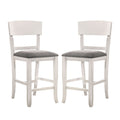 Set Of 2 Fabric Padded Counter Height Chairs In White And Gray Solid White Dining Room Dining Chairs Wood Fabric