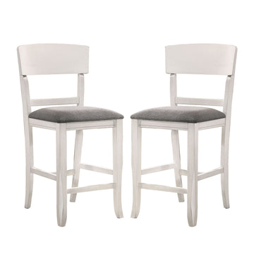 Set Of 2 Fabric Padded Counter Height Chairs In White And Gray Solid White Dining Room Dining Chairs Wood Fabric