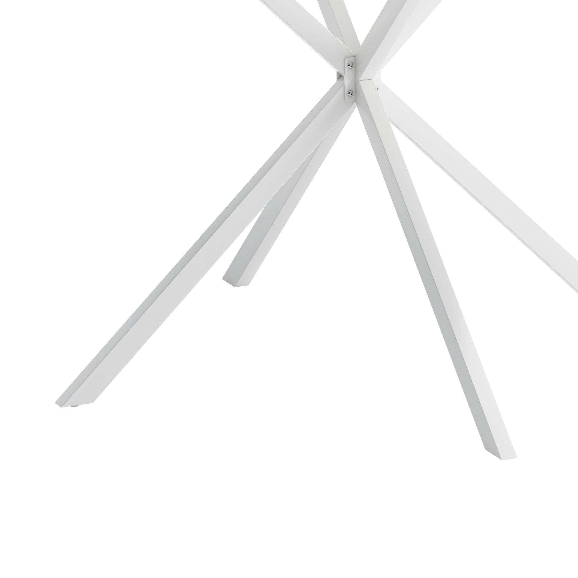 42.13'' Modern Cross Leg Round Dining Table, White Marble Top Occasional Table, Two Piece Removable Top, Matte Finish Iron Legs White Mdf Metal