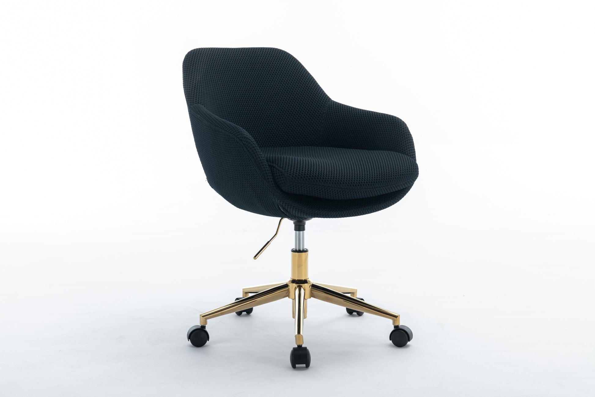 046 Mesh Fabric Home Office 360 Swivel Chair Adjustable Height With Gold Metal Base,Black Solid Black Office Sponge Wipe Clean Modern Office Chairs Tufted Back Foam Adjustable Height Fabric Mesh