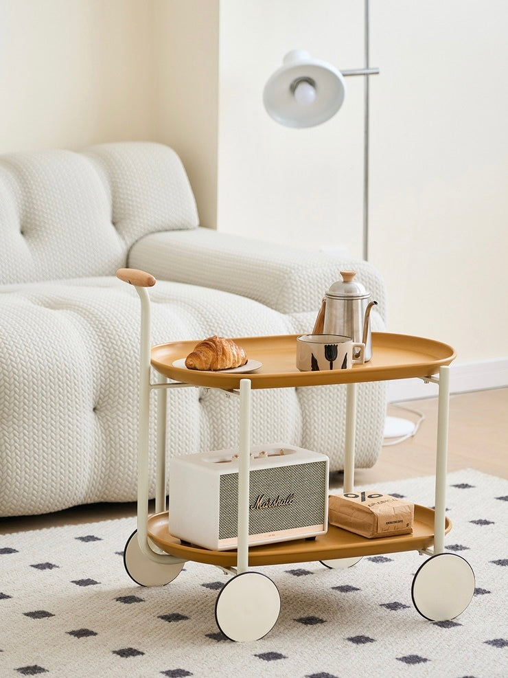 Jycc Yel Movable Small Pushcart Small Cart Double Layered Coffee Table Leisure Modern Living Room Ginger Iron Plastic