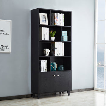 Bookcase, Bookshelf With Doors, Black Old Sku:Am180710 B Black Closed Back Wood With Doors Mdf