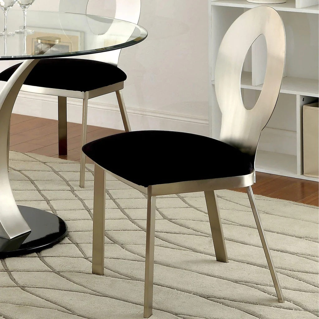 Set Of 2 Microfiber And Metal Side Chairs In Silver And Black Finish Black Silver Dining Room Side Chair Fabric Metal