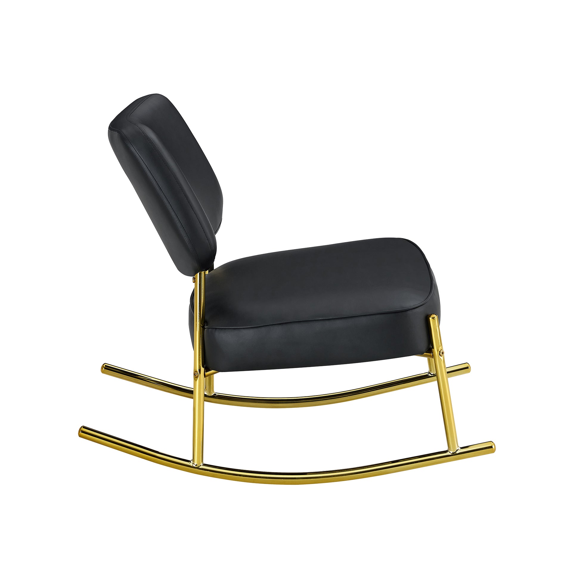 Pu Material Cushioned Rocking Chair, Unique Rocking Chair, Cushioned Seat, Black Backrest Rocking Chair, And Gold Metal Legs. Comfortable Side Chairs In The Living Room, Bedroom, And Office Black Pu