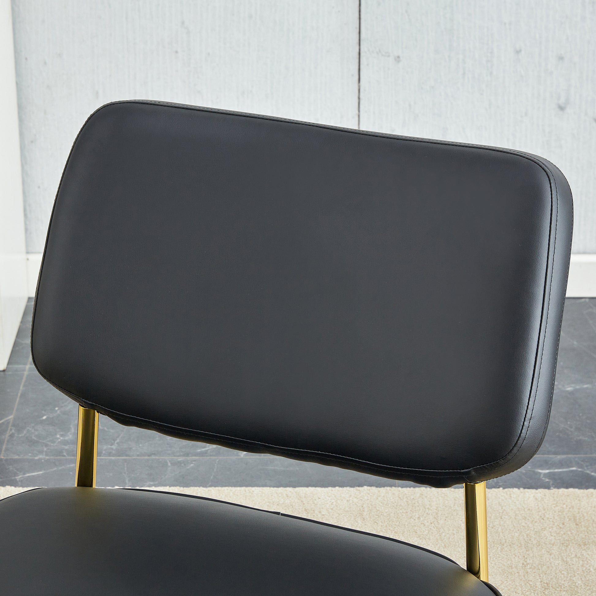 Pu Material Cushioned Rocking Chair, Unique Rocking Chair, Cushioned Seat, Black Backrest Rocking Chair, And Gold Metal Legs. Comfortable Side Chairs In The Living Room, Bedroom, And Office Black Pu