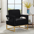 Modern Style Accent Chair With Gold Metal Basevelvet Upholstered Leisure Chair With Open Armrest, Armchair, Black Black Primary Living Space Modern Foam Velvet