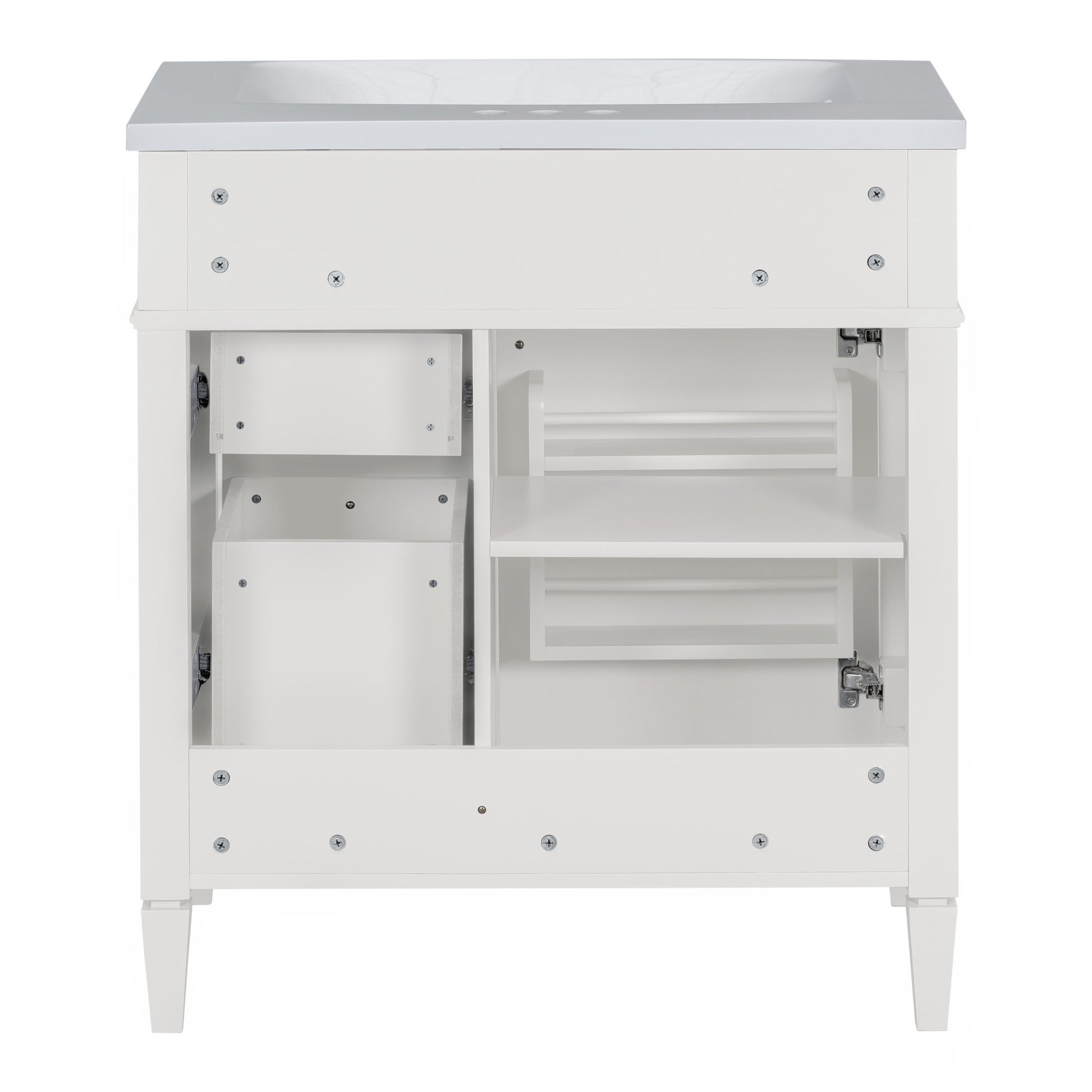 30'' Bathroom Vanity With Top Sink, Modern Bathroom Storage Cabinet With 2 Drawers And A Tip Out Drawer, Single Sink Bathroom Vanity 3 White 1 2 Adjustable Shelves Bathroom Freestanding Solid Wood Mdf Painted