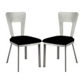 Set Of 2 Microfiber And Metal Side Chairs In Silver And Black Solid Black Silver Dining Room Side Chair Fabric Metal