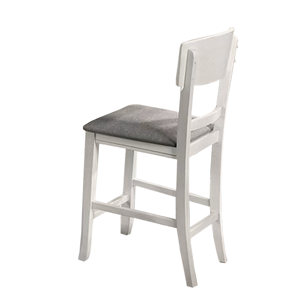 Set Of 2 Fabric Padded Counter Height Chairs In White And Gray Solid White Dining Room Dining Chairs Wood Fabric