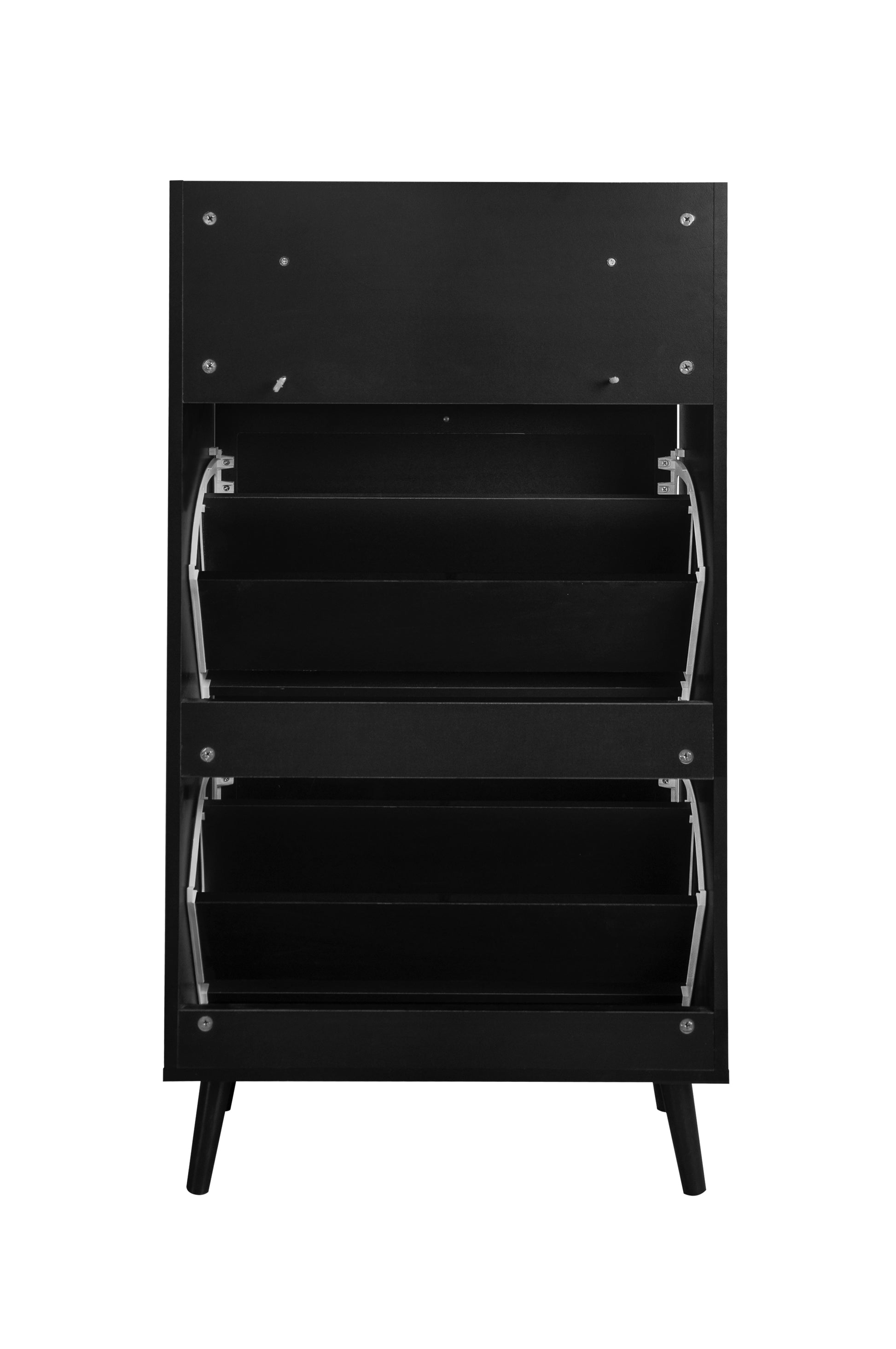 Rattan, Allen 2 Door 1 Drawer Cabinet, Shoe Rack, Double Layer, Suitable For Entrance Black Particle Board