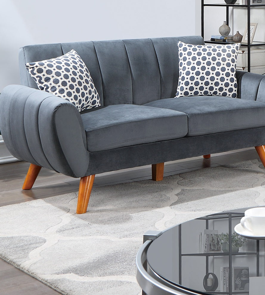 Contemporary 2 Pcs Sofa Set Living Room Furniture Dark Gray Velvet Couch Sofa And Loveseat Plush Cushion Unique Lines Plush Sofa. Dark Gray Velvet Wood Primary Living Space Classic,Contemporary,Modern Velvet 5 Seat