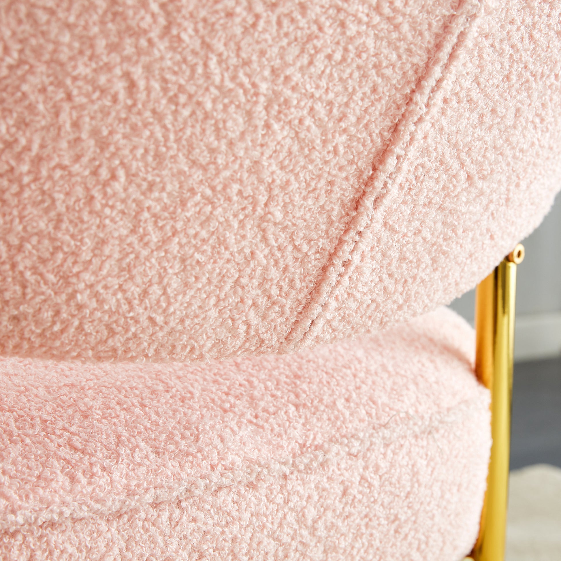 Teddy Velvet Material Cushioned Rocking Chair, Unique Rocking Chair, Cushioned Seat, Pink Backrest Rocking Chair, And Golden Metal Legs. Comfortable Side Chairs In The Living Room, Bedroom, And Office Pink Velvet