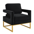 Modern Style Accent Chair With Gold Metal Basevelvet Upholstered Leisure Chair With Open Armrest, Armchair, Black Black Primary Living Space Modern Foam Velvet
