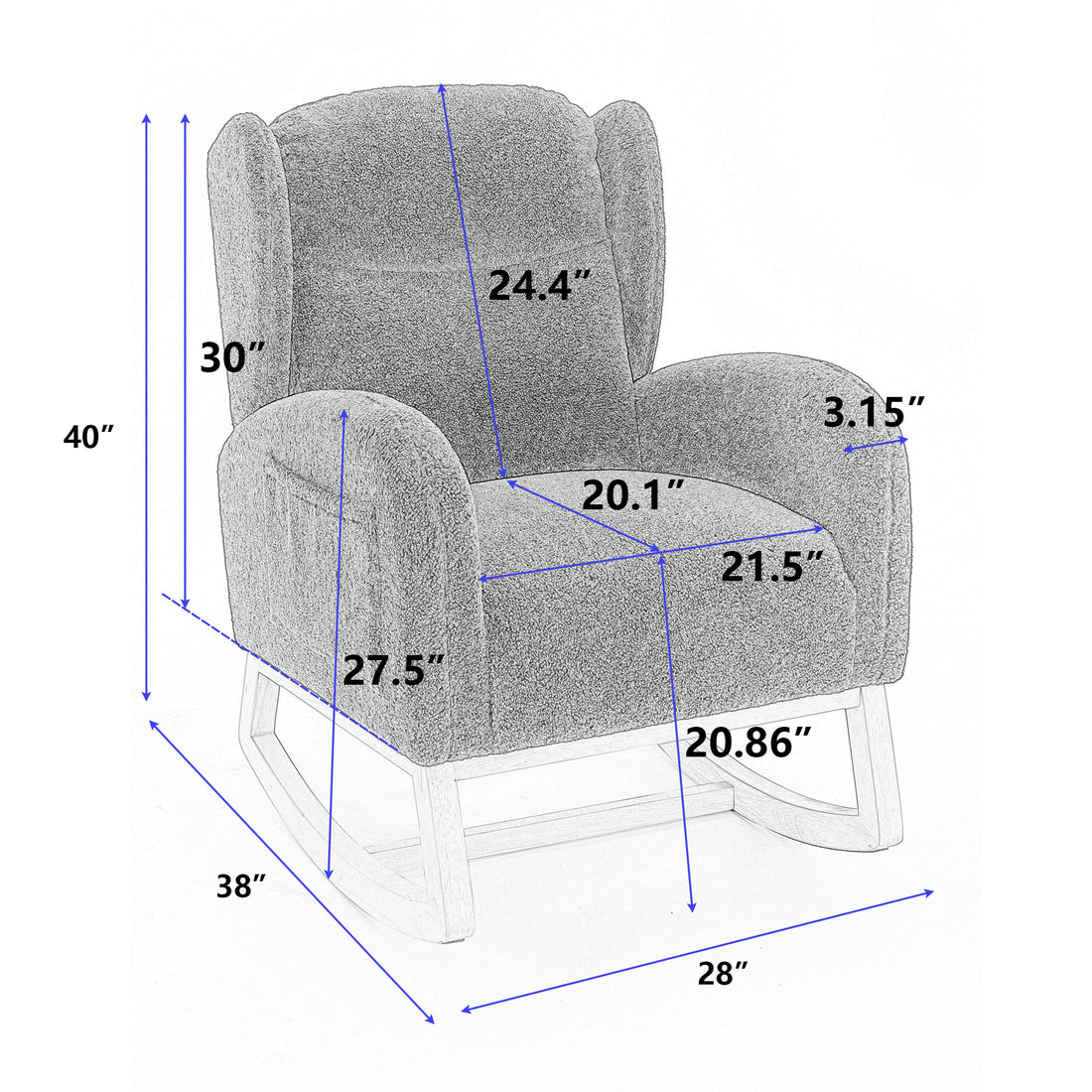 049 Teddy Fabric Rocking Chair With Packet Wood Legs,Dark Gray Wood Solid Dark Gray Primary Living Space Foam Wipe Clean Modern Rocking Chairs Eucalyptus Tufted Back Foam Teddy