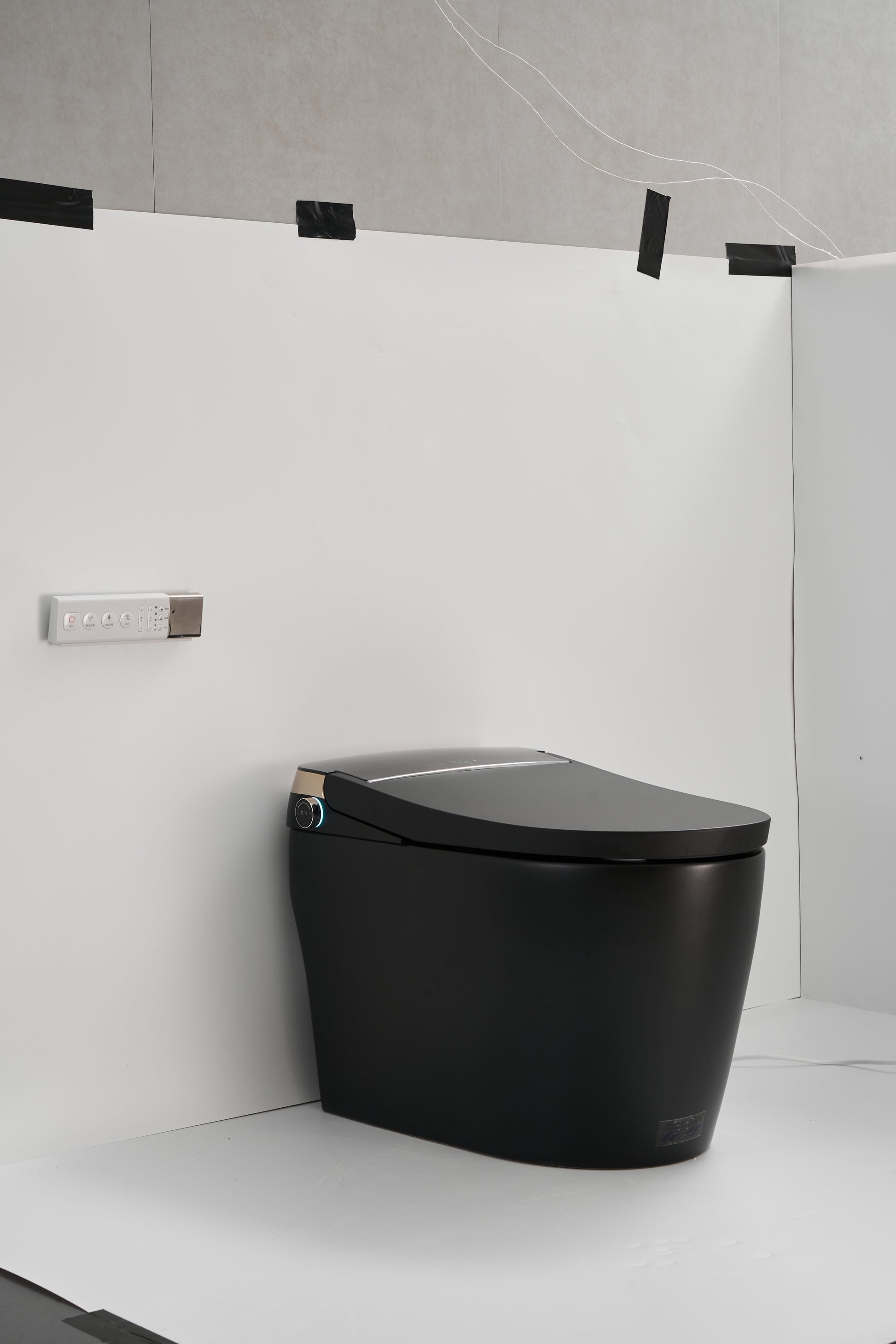 Elongated One Piece Floor Mounted Smart Toilet With Remote Control And Automatic Cover Matte Black Ceramic