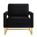 Modern Style Accent Chair With Gold Metal Basevelvet Upholstered Leisure Chair With Open Armrest, Armchair, Black Black Primary Living Space Modern Foam Velvet