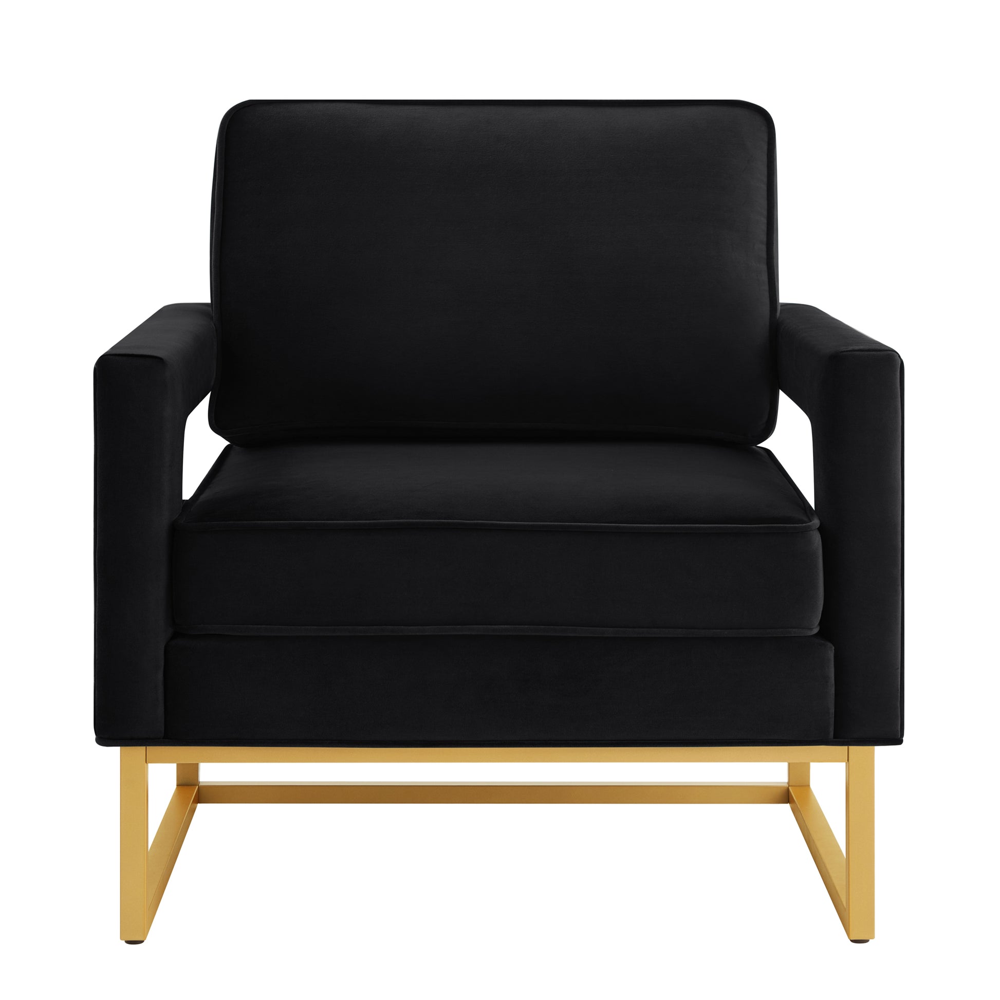 Modern Style Accent Chair With Gold Metal Basevelvet Upholstered Leisure Chair With Open Armrest, Armchair, Black Black Primary Living Space Modern Foam Velvet
