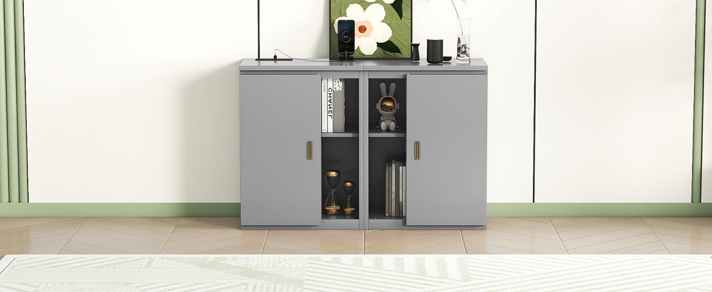 Queen Size Murphy Bed With Shelves, Cabinets And Usb Ports,Gray Queen Gray Mdf Lvl