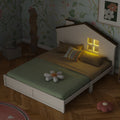 Full Size Wood Platform Bed With House Shaped Headboard And Built In Led, Walnut Milk White Box Spring Not Required Full White Wood Bedroom Solid Wood Mdf