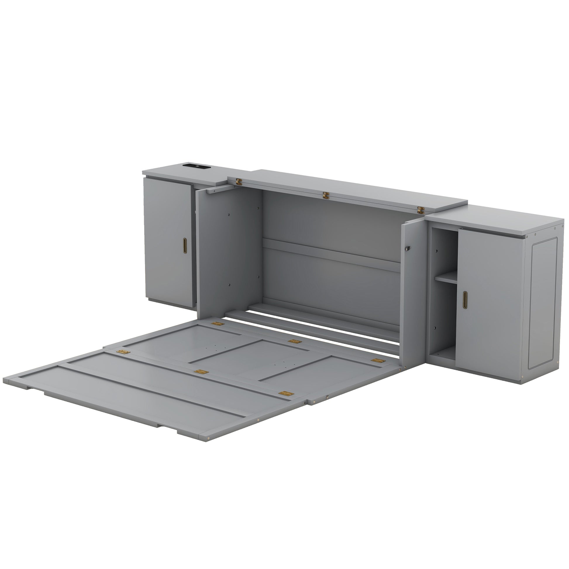 Queen Size Murphy Bed With Shelves, Cabinets And Usb Ports,Gray Queen Gray Mdf Lvl