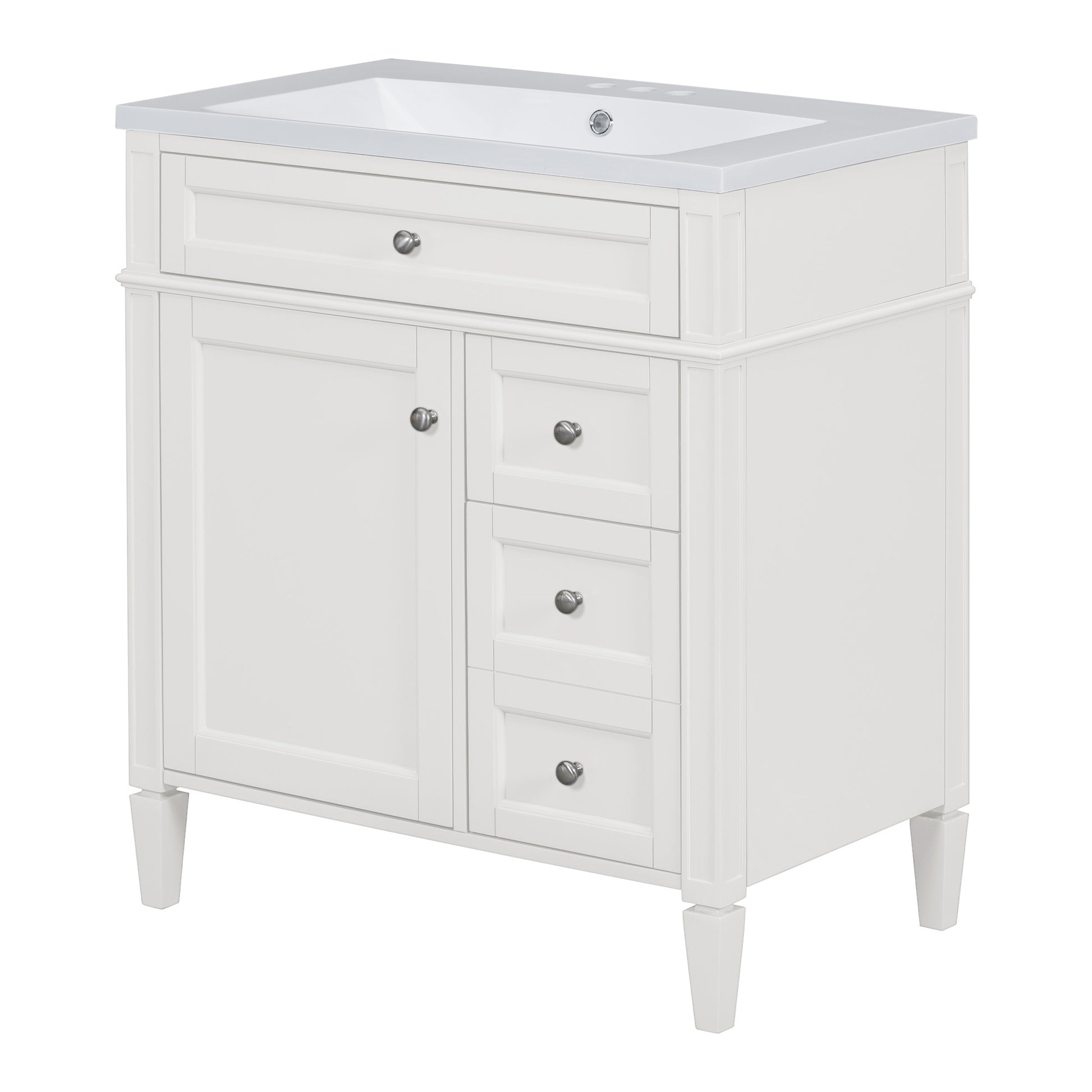 30'' Bathroom Vanity With Top Sink, Modern Bathroom Storage Cabinet With 2 Drawers And A Tip Out Drawer, Single Sink Bathroom Vanity 3 White 1 2 Adjustable Shelves Bathroom Freestanding Solid Wood Mdf Painted