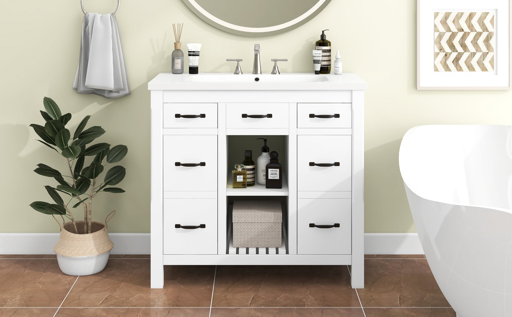 36''Bathroom Vanity With Undermount Sink,Modern Bathroom Storage Cabinet With 2 Drawers And 2 Cabinets,Solid Wood Frame Bathroom Cabinet 2 White 2 2 Adjustable Shelves Bathroom Freestanding Solid Wood Mdf Resin Painted