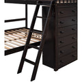 Wooden Twin Over Full Bunk Bed With Six Drawers And Flexible Shelves,Bottom Bed With Wheels,Espresso Old Sku:Lp000531Aap Espresso Solid Wood