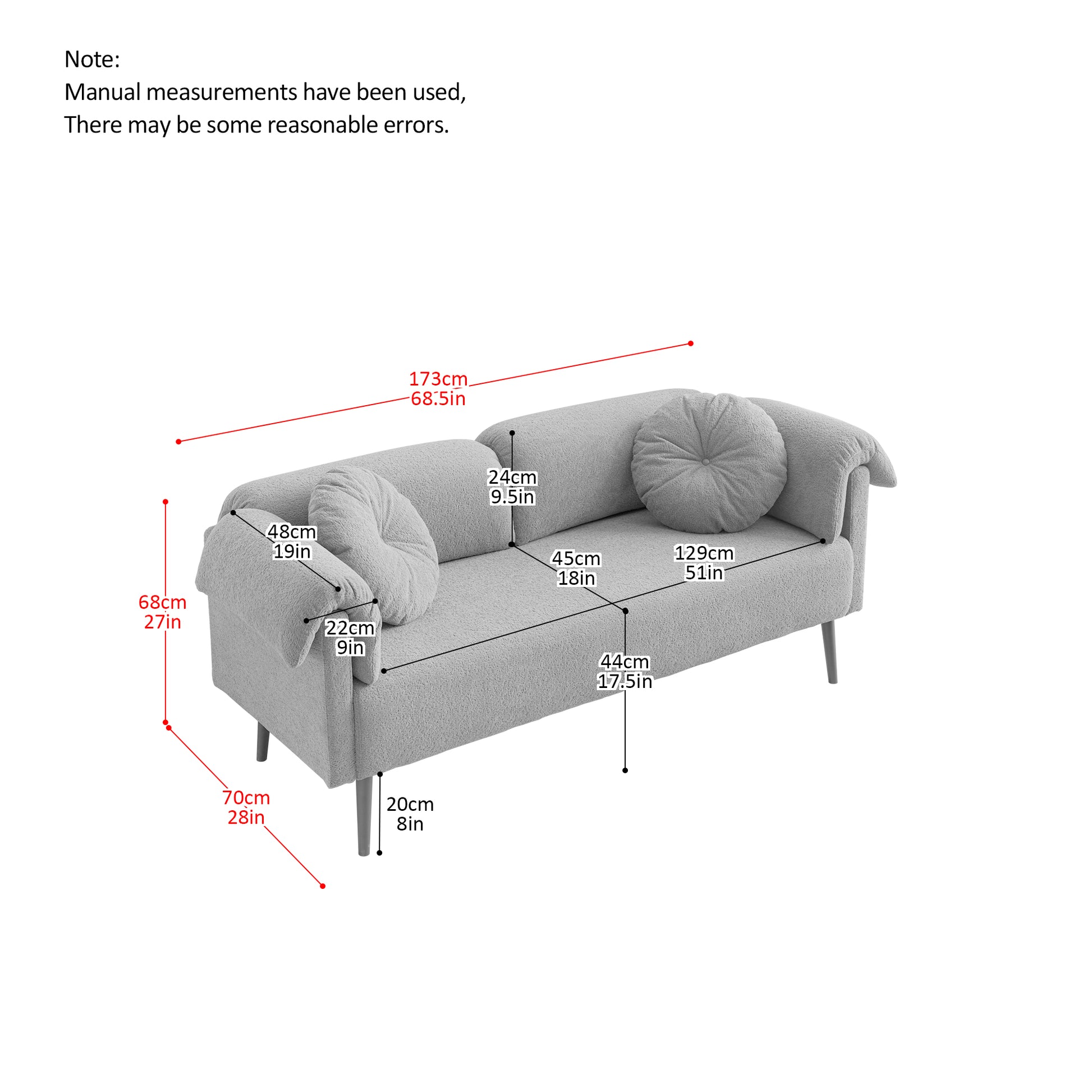 68.5"Modern Lamb Wool Sofa With Decorative Throw Pillows For Small Spaces Emerald Foam Spring