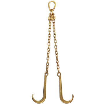 5 16''X2' G70 J Hook Tow Chain V Bridle With Large Shank J Hooks And Grab Hooks,Flatbed Truck Trailer Safety Tow Chain 4700 Lbs Working Load Limit Gold Steel