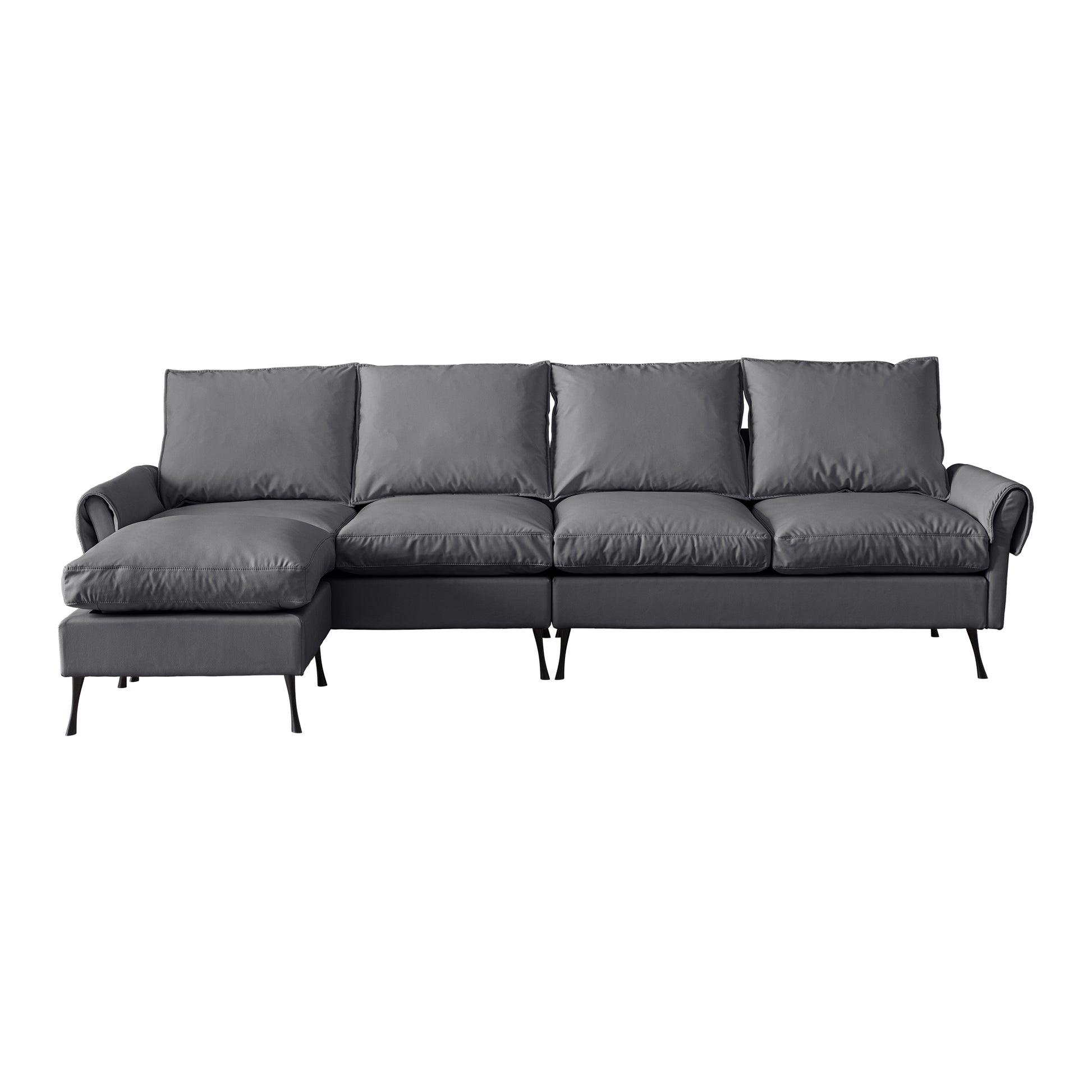 104.5"Modern Sectional Technical Leather L Shaped Sofa Couch With Convertible Ottoman Dark Grey Foam Technical Leather