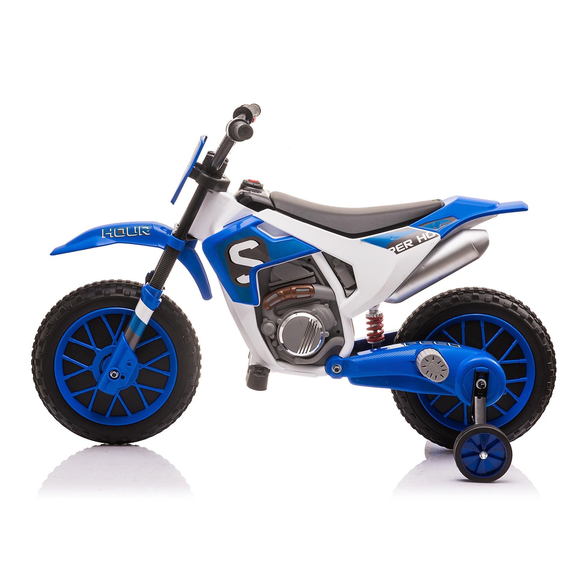 12V Kids Ride On Toy Motorcycle, Electric Motor Toy Bike With Training Wheels For Kids 3 6, Blue Blue Polypropylene