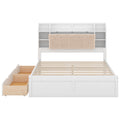 Wood Queen Size Platform Bed With Storage Headboard, Shelves And 2 Drawers, White Box Spring Not Required Queen White Wood Bedroom Bed Frame Solid Wood Mdf