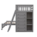 Wooden Twin Over Full Bunk Bed With Six Drawers And Flexible Shelves,Bottom Bed With Wheels,Gray Old Sku:Lp000531Aae Gray Solid Wood